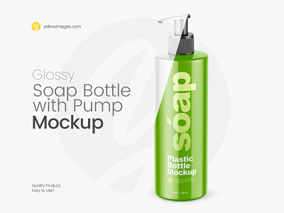 Glossy Soap Bottle with Pump Mockup - Front View (hight-angle)