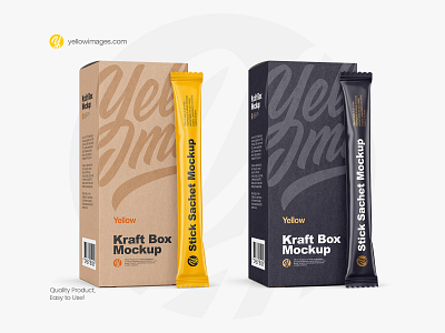 Matte Stick Sachet with Kraft Box Mockup