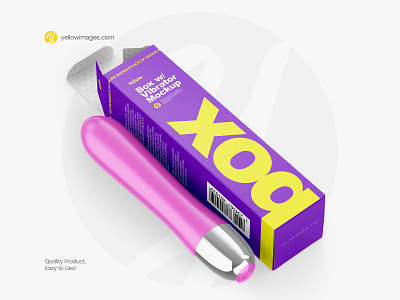 Opened Paper Box with Vibrator Mockup 18 18 plus adult box brand branding design erotic joy love toy mockup pack package packaging pleasure sex shop sex toy sexshop vibrator yellow images