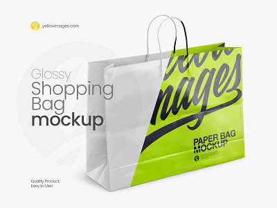 Glossy Shopping Bag Mockup bag brand branding eurotote bag glossy gold layer mock up mock up mockup pack package packaging rope handles shopping shopping bag smart object yellow images