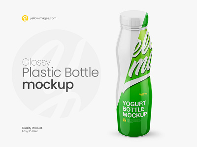 Glossy Plastic Bottle Mockup - Front View (High Angle Shot) beverage bottle dairy drink food glossy grocery healthy milk milkshake mock up mockup mockups pack package plastic serum tan yellow images yogurt