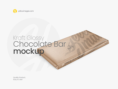 Kraft Glossy Chocolate Bar Mockup - Halfside View (High Angle Sh branding cacao chocolate chocolate bar chocolate packaging food glossy mock up mock up mockup pack package packaging packaging design paper sweet yellow images