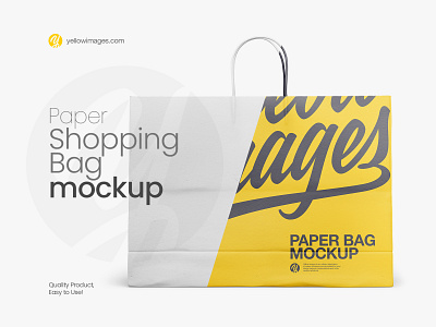 Paper Shopping Bag with Rope Handle Mockup - Front View bag brand branding design front matte mock up mock up mockup pack package packaging paper photoshop psd shopping shopping bag template yellow images