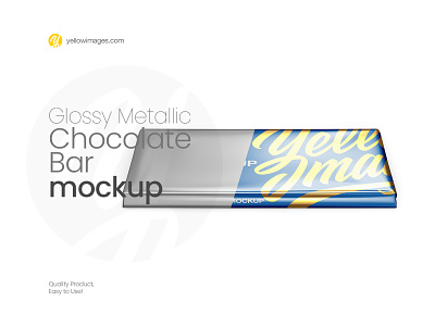Glossy Metallic Chocolate Bar Mockup - Front View