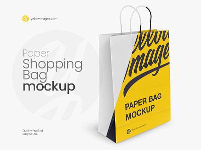 Paper Shopping Bag with Rope Handle Mockup  - Halfside View