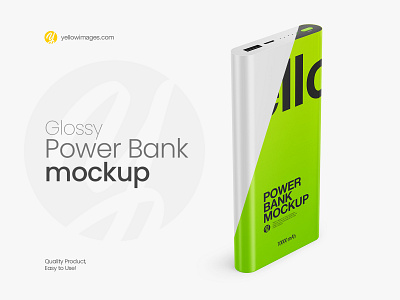 Glossy Power Bank Mockup - Halfside View accumulator battery change color charger device digital electric energy glossy mobile mock up mock up mockup portable power bank power bank mockup powerbank powerbank mockup recharge technology