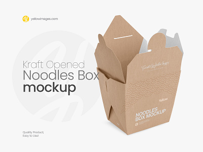Opened Kraft Noodles Box Mockup - Half-Side View 🍜 bag fast food fastfood food kraft kraft noodles box mock up mock up mockup noodle noodles noodles box noodles box mockup pack package packaging paper noodles box udon wok yellow images