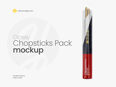 Chopsticks in Glossy Pack Mockup - Top View asian branding chinese chopstick cuisine culture eat food glossy japanese mock up mock up mockup pack package packaging roll stick sushi yellow images