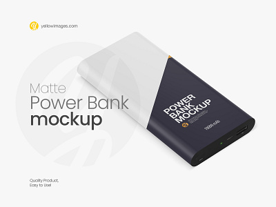 Matte Power Bank Mockup - Front View accumulator battery device digital electric matte mobile mock up mock up mockup portable power bank power bank mockup tech technology yellow images
