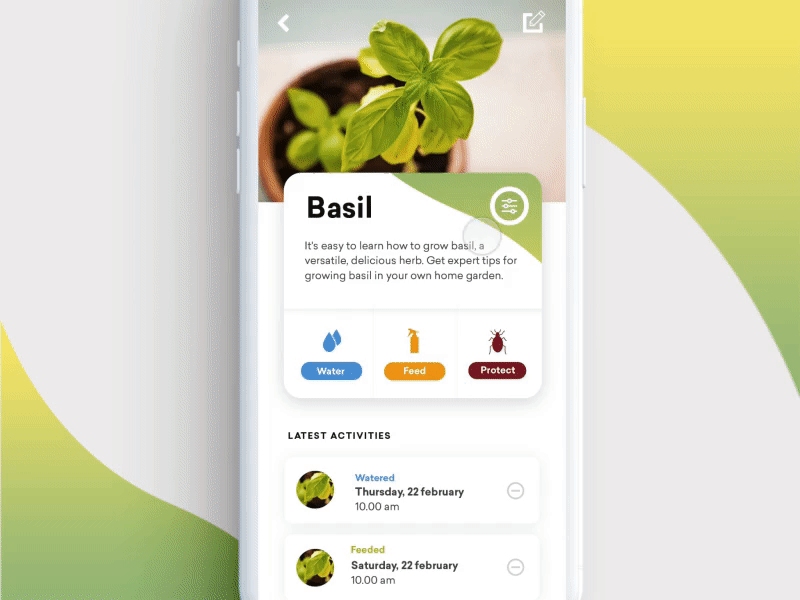 GreenThumb App | Settings animation app dashboard gradient green interaction mobile plant plant watering ui ux