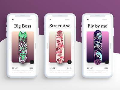 Skateboard selection | 💎 Sketch Freebie app e commerce freebie gradient interaction simple skate shop skateboard sketch slider slider design vibrant