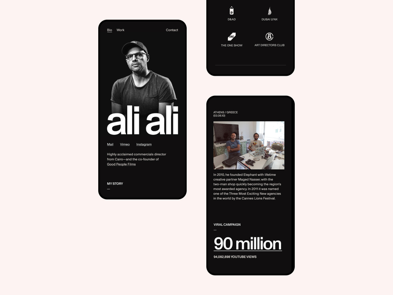 Ali Ali—Mobile awards clean device director exo ape film minimal mobile mobile ui portfolio swiss video web webdesign website