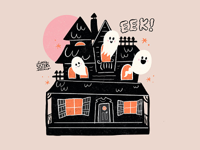 Haunted House eek ghost halloween haunted house illustration lettering moon texture