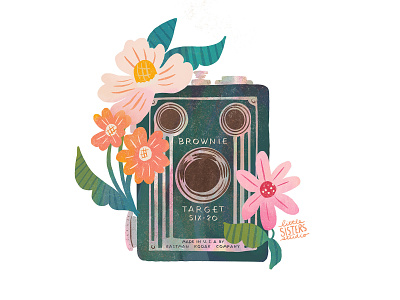 Brownie brownie camera distressed floral flowers illustration vintage