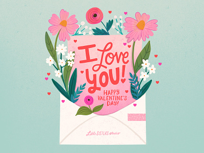 Valentine design floral flowers illustration leaves letter postal valentine