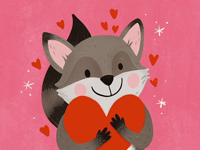 Heart bandit critter heart love pink raccoon valentine
