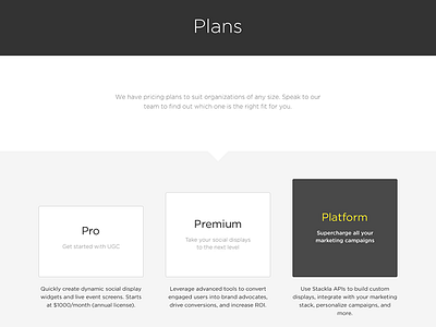 Stackla Pricing / Plans Table flat minimal modern plans pricing pricing plans pricing table product responsive stackla tier ui