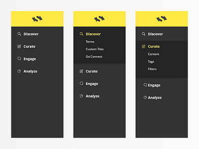 Stackla App Navigation admin app interface list menu minimal nav navigation stackla ui yellow