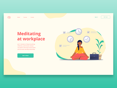 Meditating at workplace color concept design illustration meditation ui website