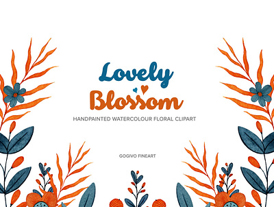 Lovely Blossom Floral Watercolour Clipart beautiful flower commercial use creative digital flower graphics floral design flower clipart flower graphic flower illustration gogivo imagination instantdownload line artwork lineart lovely lovely blossom orange flower png cliparts watercolor clipart watercolor flowers watercolor painting