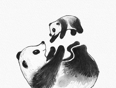 Cute Panda Watercolor Painting animal clipart creative cute panda digital gogivo instant download love lovely mother and child mother panda panda panda clipart parent love pet petlove watercolor clipart watercolor painting wildlife