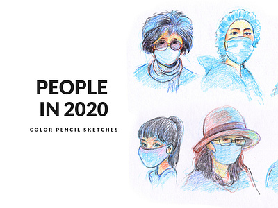 People With Mask Color Pencil Sketches