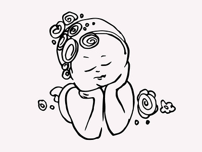 Newborn Baby Girl Hand Drawn Illustration Vector Clipart artwork babies baby baby clipart baby girl baby graphics baby illustration child cute digitalart gogivo hand drawn illustration instant download line drawing lineart newborn sleeping vector