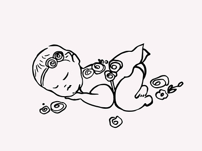 Newborn Baby Girl Hand Drawn Illustration Vector Clipart