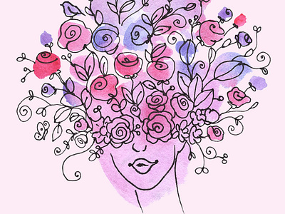 Floral Women Face Creative Watercolor Clipart PNG