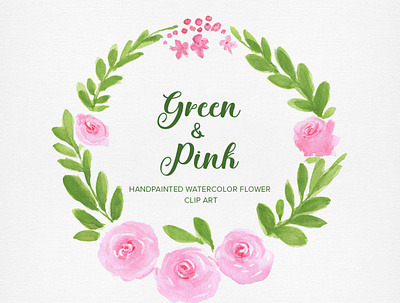 Green & Pink Watercolor Clip art bouquet clipart design download drawing and sketch floral flower flower illustration gogivo green and pink handpainted pattern png rose watercolor watercolour painting wedding wreath