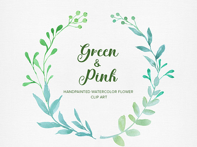 Green & Pink Watercolor Clip art