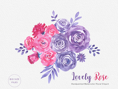Lovely Rose Watercolor Floral Clipart digital illustration download floral design flower clipart graphic clipart handpainted watercolor instant download png file rose flower design watercolor