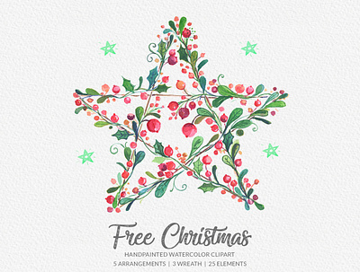 Free Christmas Watercolor Clipart christmas christmas clipart christmas decor christmas decoration christmas tree floral wreath free free download free graphics clipart free png freebie freebies freelance handpainted instant download painting star and baloon watercolor watercolor clipart