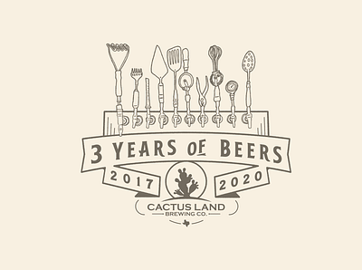 3 Years of Beers - CactusLand badge cactus handdrawn illustration texas