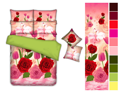 SWANS N ROSES BEDDING bedding design fabric fashion illustration rose roses swans textile