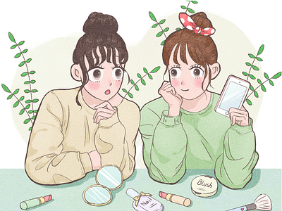 Girls share cosmetics cosmetics girl illustration plant