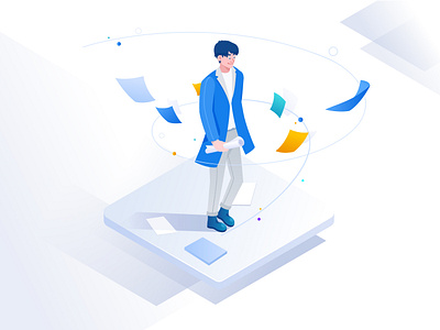 Examination paper character design color gradient color illustration isometric it man paper ui