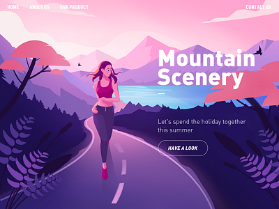 Mountain Scenery character design color design girl gradient gradient color homepage illustration plant ui vector web website