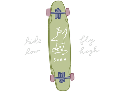 Ride low, fly high 🛹 bird design illustration longboard procreate skateboard