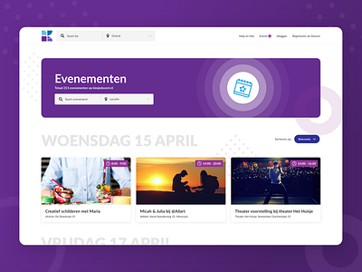 Find Nearby Art Events art platform event finder event ui find event purple ui design ui website web design