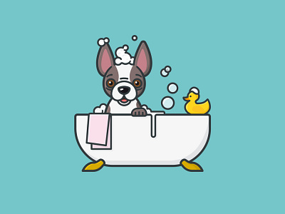 #InternationalBathDay on June14th bathtub dog french bulldog icon illustration observance vector