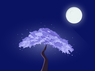 Night | Illustration flat design illustration moon night tree wisteria