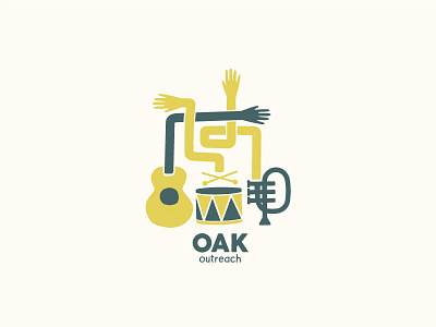 Oak Outreach branding charity community design drum guitar hands instruments logo music outreach trumpet
