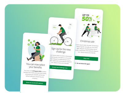 Get all the benefits you need with CXA's portal design green health app illustration shop ui