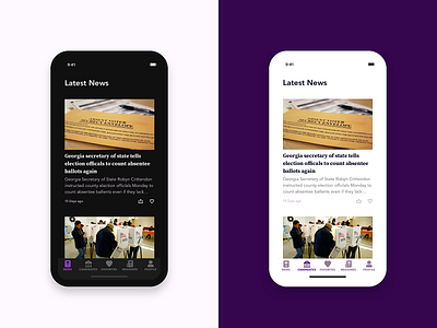 Latest News - Election App avenir dark mode dark ui ios app design iphonex mobile app design news feed sketch source serif pro