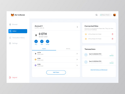 MetaMask Dashboard (Light Theme) blockchain cryptocurrency dapp dashboard dribbble figmadesign light metamask theme ui design uiux ux design web 3.0