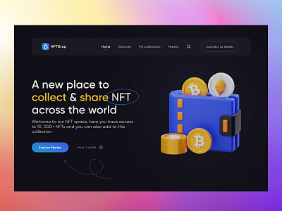 NFT Hero Page (Dark Theme) blockchain crypto design dribbble figmadesign hero page ui ui design uiux ux ux design web 3.0 website