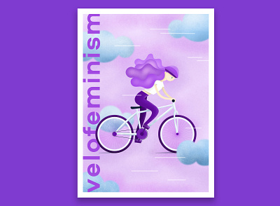 Velofemin Postcard art bright clouds cycle design drawing girl graphic design illustration vector