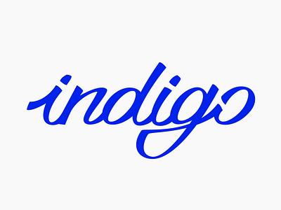 Indigo wordmark blue brand branding clean curves custom custom type design font handwritten indigo lettering letters logo script simple type typography vector