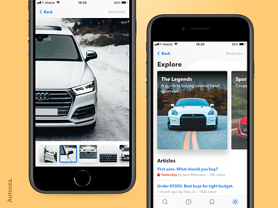 Autooza — Photos & Articles agency app app concept article auto car clean concept creative design ecommerce flat marketplace minimal mobile mobile app sell ui ux design zoom